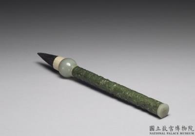 图片[2]-Green jade bulb-handled writing brush with clouds and dragon design, Ch’ing dynasty-China Archive